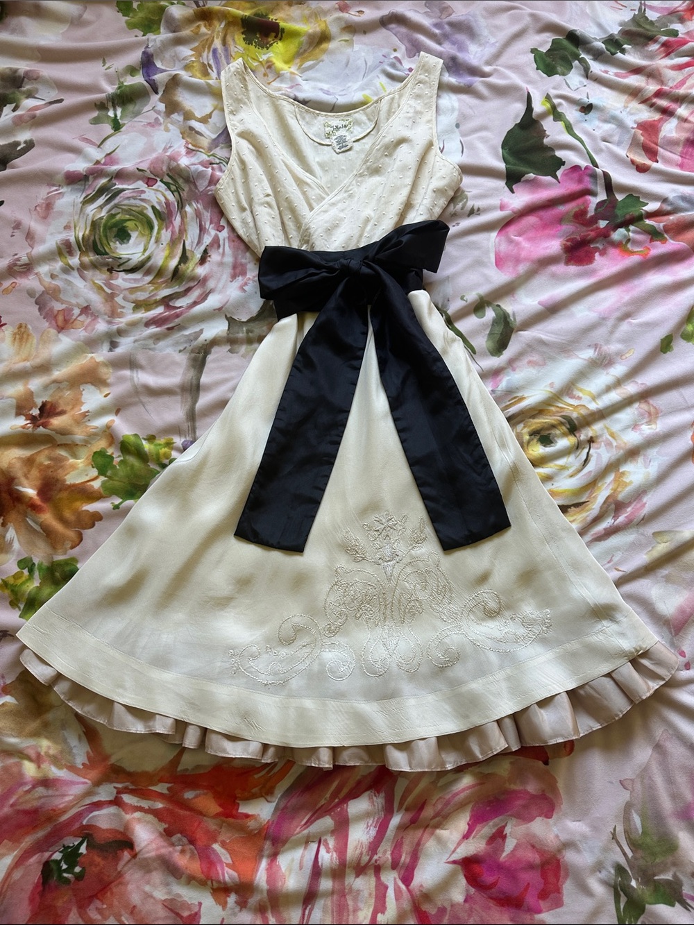 Viola tea length silk and cotton dress
